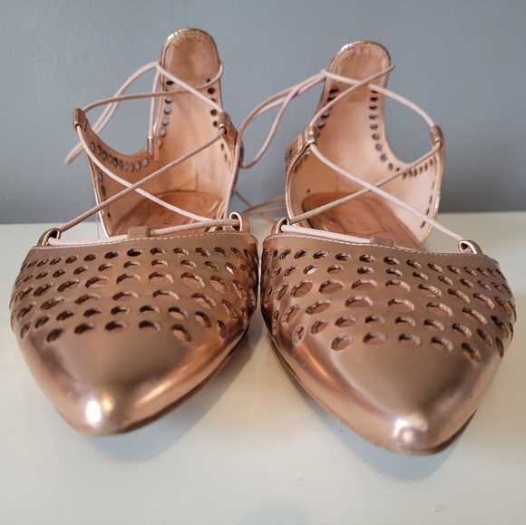 Ted Baker Cerez Rose Gold Metallic Lace Up Flats, GUC, Size 37 - Picture 3 of 12
